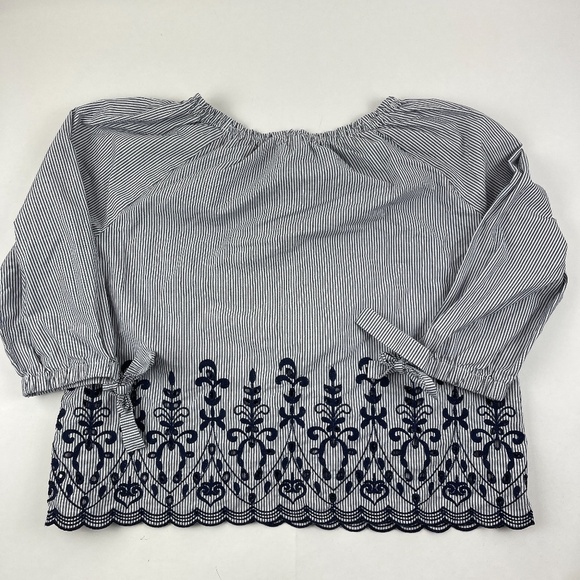Time and Try Blouse Womens Large Blue White Striped Embroidered 3/4 Sleeve - Picture 8 of 8